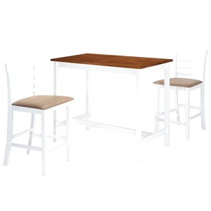 Комплект бар маса и столове, 3 части, дървен масив, кафяв и бял