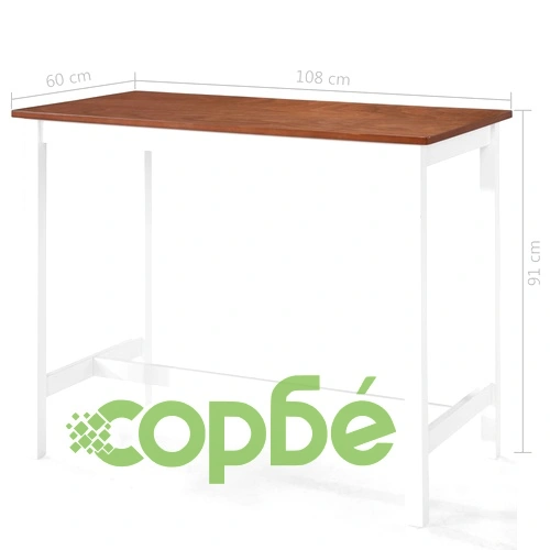 Комплект бар маса и столове, 5 части, дървен масив, кафяв и бял ➤ топ цена ➤ sorbe.bg