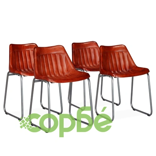 Трапезни столове, 4 бр, кафяви, естествена кожа ➤ топ цена ➤ sorbe.bg