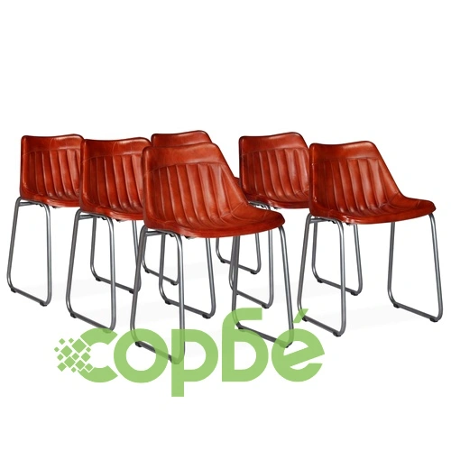 Трапезни столове, 6 бр, кафяви, естествена кожа ➤ топ цена ➤ sorbe.bg
