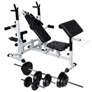 Комплект лежанка със стойка за лост, щанга и дъмбели, 30,5 кг
