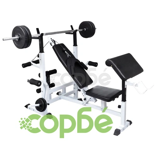 Комплект лежанка със стойка за лост, щанга и дъмбели, 120 кг ➤ топ цена ➤ sorbe.bg
