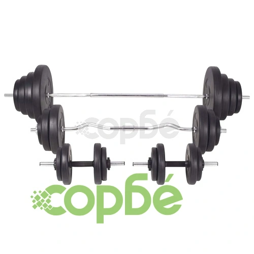 Комплект лежанка със стойка за лост, щанга и дъмбели, 120 кг ➤ топ цена ➤ sorbe.bg