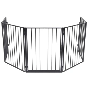 Параван за камина за домашни любимци, черен, стомана