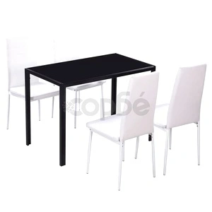 Трапезен комплект, 5 части, изкуствена кожа, черно и бяло