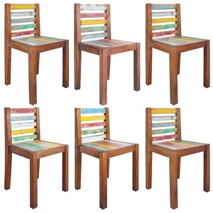 Трапезни столове, 6 бр, регенерирано масивно дърво от лодки