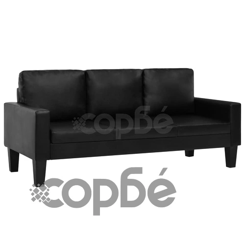 Комплект дивани, 3 бр, изкуствена кожа, черни ➤ топ цена ➤ sorbe.bg
