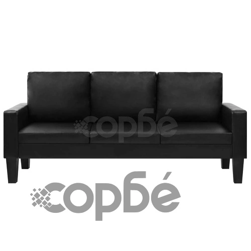 Комплект дивани, 3 бр, изкуствена кожа, черни ➤ топ цена ➤ sorbe.bg