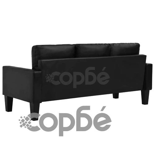 Комплект дивани, 3 бр, изкуствена кожа, черни ➤ топ цена ➤ sorbe.bg