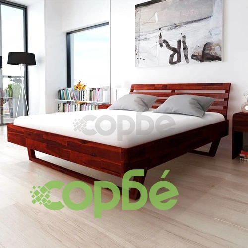 Рамка за легло с 2 нощни шкафчета, акация масив, 180x200 cм ➤ топ цена ➤ sorbe.bg