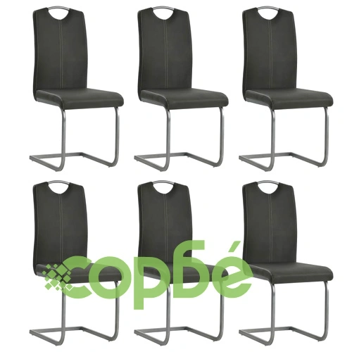 Конзолни трапезни столове, 6 бр, сиви, изкуствена кожа ➤ топ цена ➤ sorbe.bg