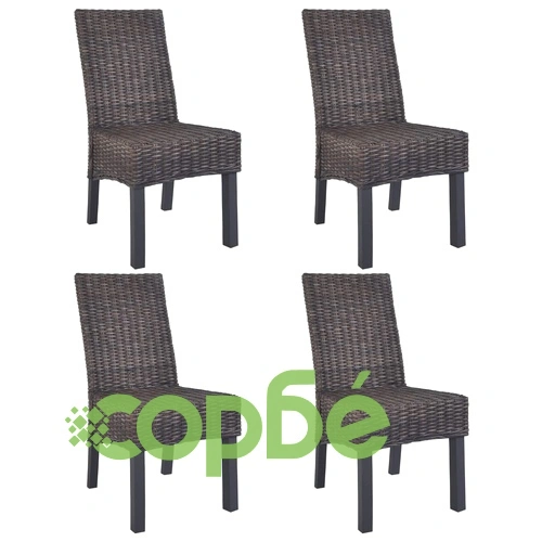 Трапезни столове, 4 бр, кафяви, кубу ратан и мангова дървесина  ➤ топ цена ➤ sorbe.bg