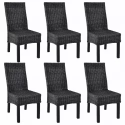 Трапезни столове, 6 бр, черни, кубу ратан и мангова дървесина