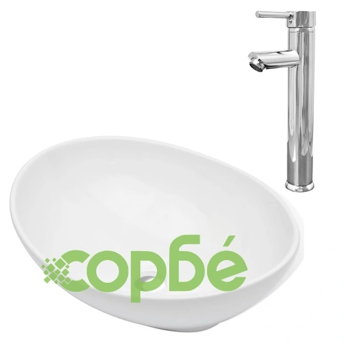 Мивка за баня със смесител, керамична, овална, бяла ➤ топ цена ➤ sorbe.bg
