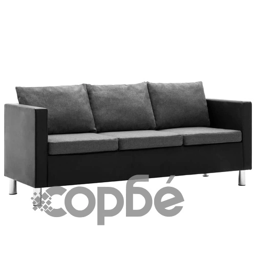 Комплект дивани, 2 части, изкуствена кожа, черно и светлосиво ➤ топ цена ➤ sorbe.bg