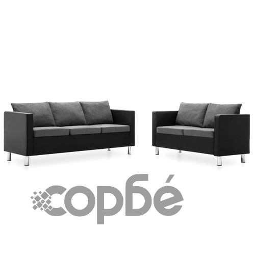 Комплект дивани, 2 бр, изкуствена кожа, черно и светлосиво ➤ топ цена ➤ sorbe.bg