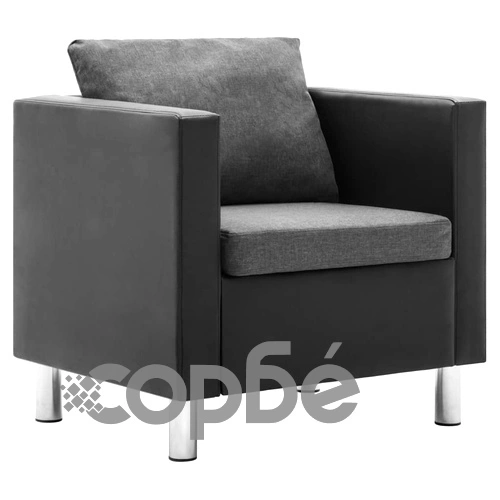 Комплект дивани, 3 бр, изкуствена кожа, черно и светлосиво ➤ топ цена ➤ sorbe.bg