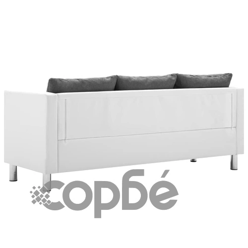 Комплект дивани, 3 бр, изкуствена кожа, бяло и светлосиво ➤ топ цена ➤ sorbe.bg