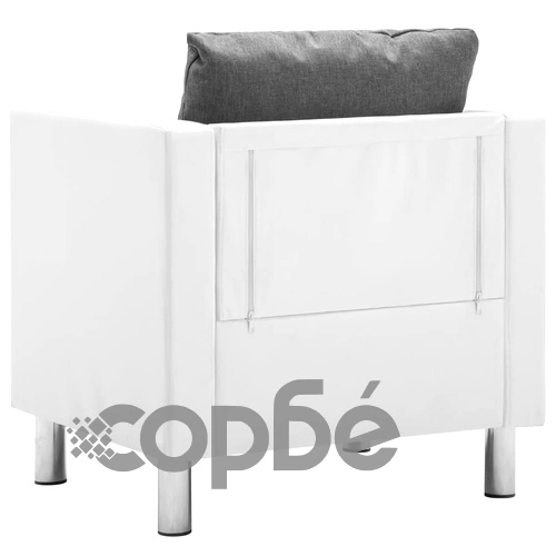 Комплект дивани, 3 бр, изкуствена кожа, бяло и светлосиво ➤ топ цена ➤ sorbe.bg