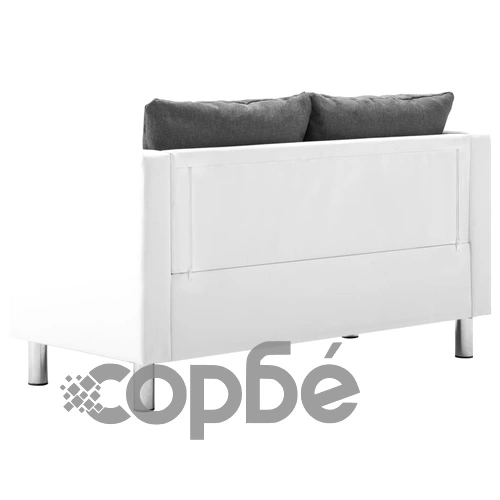 Комплект дивани, 3 бр, изкуствена кожа, бяло и светлосиво ➤ топ цена ➤ sorbe.bg