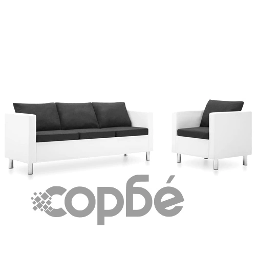 Комплект дивани, 2 бр, изкуствена кожа, бяло и тъмносиво ➤ топ цена ➤ sorbe.bg