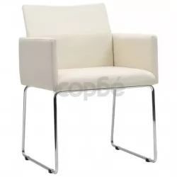 Трапезни столове, 4 бр, имитация на лен, бели, текстил
