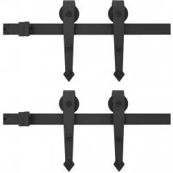 Комплект механизъм за плъзгаща врата, 2х183 см, стомана, черен