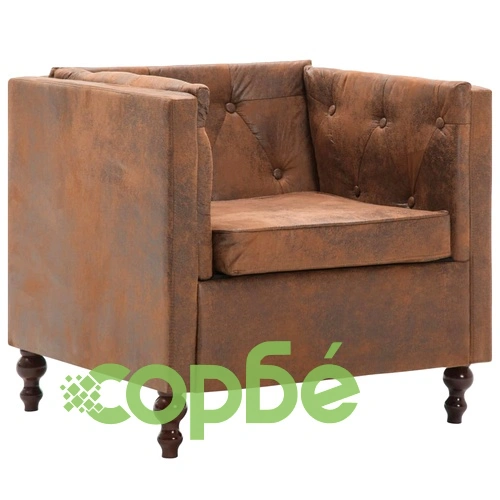 Комплект 2 бр Честърфийлд дивани, кафяв текстил с вид на велур ➤ топ цена ➤ sorbe.bg