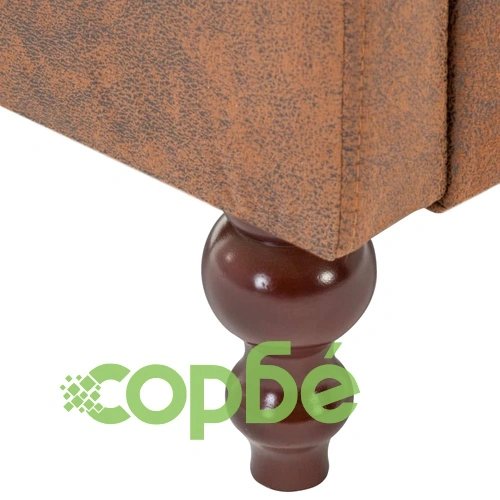 Комплект 3 бр Честърфийлд дивани, кафяв текстил с вид на велур ➤ топ цена ➤ sorbe.bg