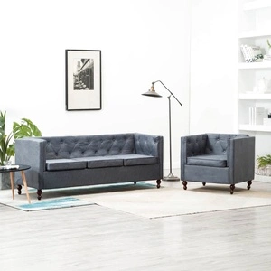 Комплект дивани Честърфийлд 2 бр текстилна тапицерия сиви