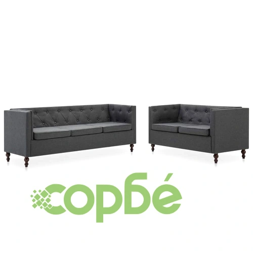 Комплект дивани Честърфийлд  2 бр текстилна тапицерия тъмносиви ➤ топ цена ➤ sorbe.bg