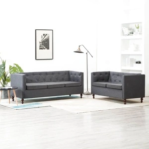 Комплект дивани Честърфийлд  2 бр текстилна тапицерия тъмносиви