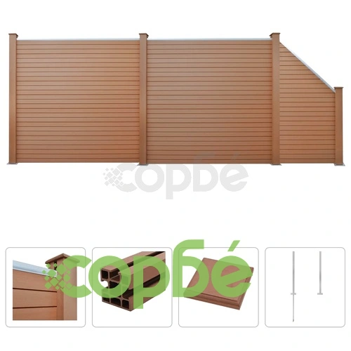 Комплект WPC ограда 2 квадратни + 1 скосена 451x187 см кафява ➤ топ цена ➤ sorbe.bg