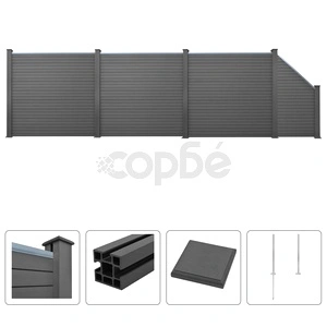 Комплект WPC ограда, 3 квадратни + 1 скосена, 625x187 см, сива