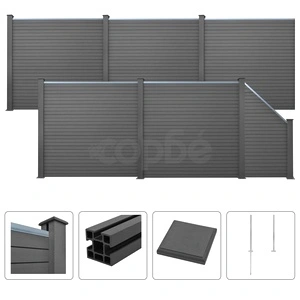 Комплект WPC ограда, 5 квадратни + 1 скосена, 973x187 см, сива