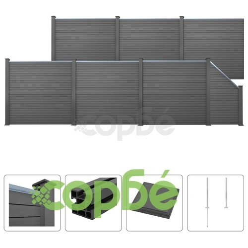 Комплект WPC ограда, 6 квадратни + 1 скосена, 1147x187 см, сива ➤ топ цена ➤ sorbe.bg