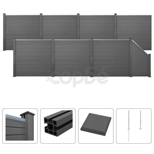Комплект WPC ограда, 7 квадратни + 1 скосена, 1321x187 см, сива