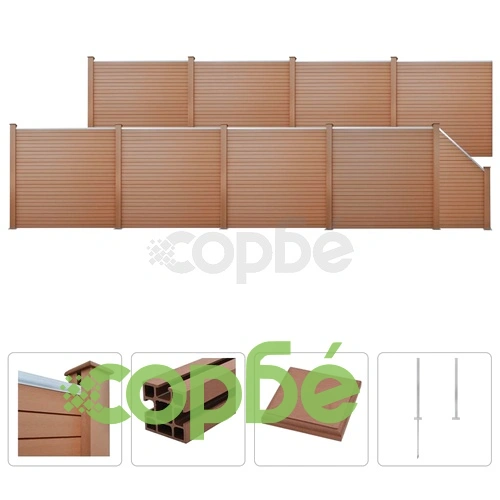 Комплект WPC ограда 8 квадратни + 1 скосена 1495x187 см кафява ➤ топ цена ➤ sorbe.bg