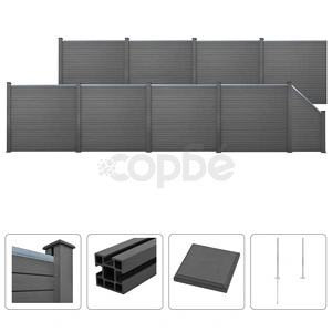 Комплект WPC ограда, 8 квадратни + 1 скосена, 1495x187 см, сива
