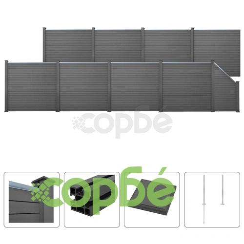 Комплект WPC ограда, 8 квадратни + 1 скосена, 1495x187 см, сива ➤ топ цена ➤ sorbe.bg