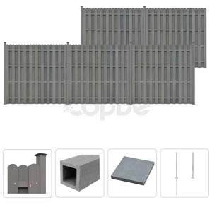 Комплект WPC ограда, 5 квадратни пана, 882x185 см, сив