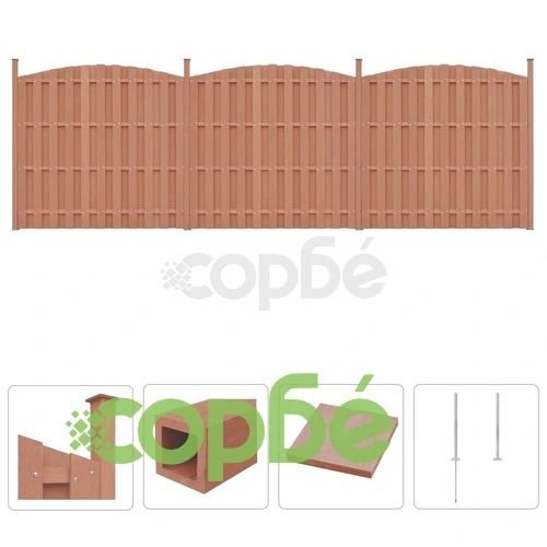 Комплект WPC ограда, 3 извити панела, 562x(165-185) см, кафява ➤ топ цена ➤ sorbe.bg