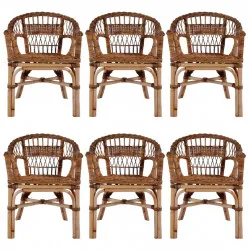 Градински столове, 6 бр, естествен ратан, кафяви