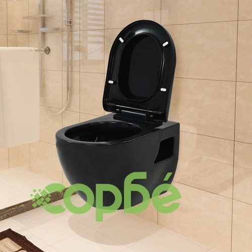 Окачена тоалетна чиния, със скрито казанче, керамична, черна ➤ топ цена ➤ sorbe.bg