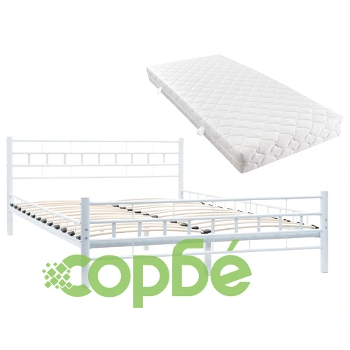 275850  Bed with Mattress White Metal 140x200 cm(246744+241403) ➤ топ цена ➤ sorbe.bg