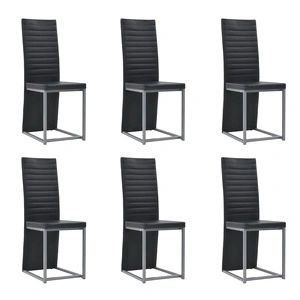 Трапезни столове, 6 бр, черни, изкуствена кожа