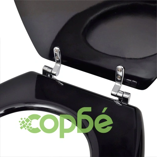 Тоалетни седалки с капаци, 2 бр, МДФ, черни ➤ топ цена ➤ sorbe.bg