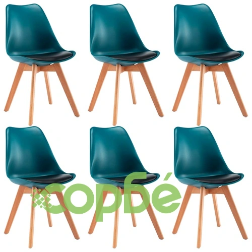 Трапезни столове, 6 бр, тюркоаз и черно, изкуствена кожа ➤ топ цена ➤ sorbe.bg