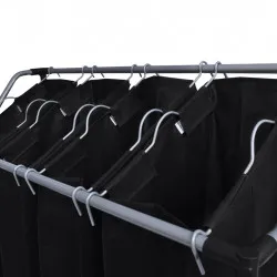 Стойка за сортиране на пране с торби, 2 бр, черно и сиво