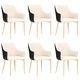 Трапезни столове, 6 бр, черно и кремаво, текстил